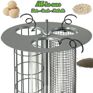 Hanging Wild Garden Bird Feeder 3 in 1 Seed, Nut, Fat Ball Suet Feeding Station