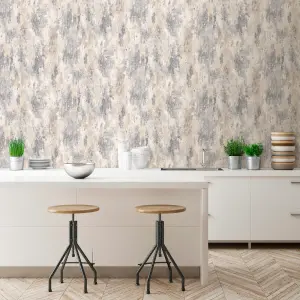 Grandeco Bosa Distressed Shimmer Rustic Artisan Plaster effect Wallpaper, Neutral