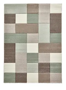 Handmade Geometric Beige/Green Rug-120cm X 170cm