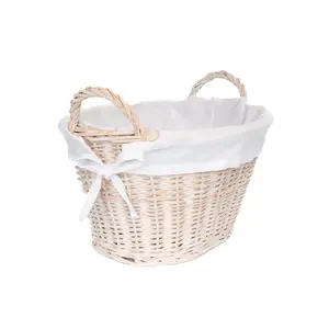 Hand Woven Wicker Laundry Basket with Handles Whitewash / Large (27 cm x 50 cm x 38 cm)