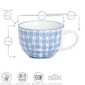 Nicola Spring - Hand-Printed Cappuccino Cups - 250ml - 3 Colours - Pack of 6