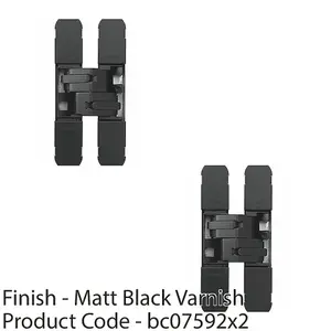 2 PACK - 3D Flush Faced Concealed Cabinet Hinge - 180 Degree Opening Wardrobe MATT BLACK