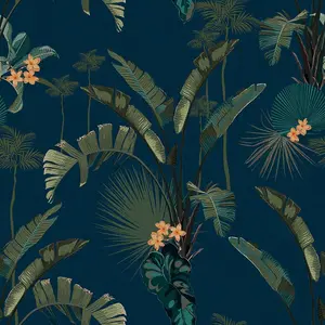 Tropical Paradise Wallpaper In Navy