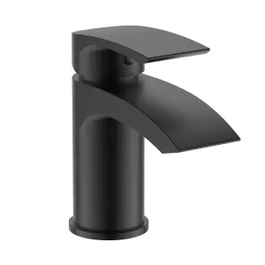 Nes Home Round Matte Black Waterfall Basin Mixer and Bath Mixer Taps with Waste