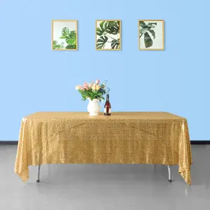 Neel Blue 70x108 Inch Rectangle Sequin Tablecloth, Gold