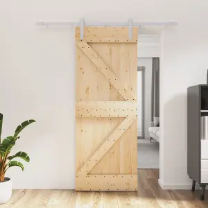 Berkfield Sliding Door with Hardware Set 80x210 cm Solid Wood Pine