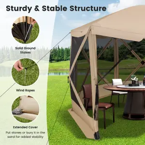 Costway 346 x 305 cm Pop-up Screen House Tent 6-Sided Camping Gazebo Instant Setup Hub Tent with Portable Carrying Bag