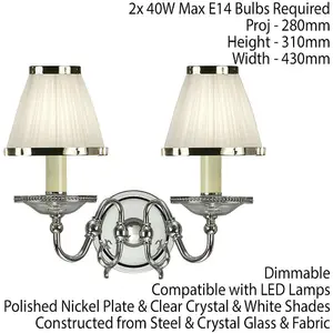 Luxury Flemish Twin Wall Light Bright Nickel White Shade Traditional Lamp Holder