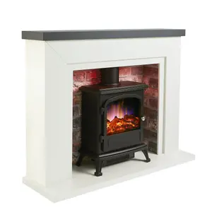 Farlington Fireplace Suite with a Black Electric Stove - Grey Top/Rustic Brick