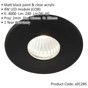 Mini Recessed Downlight Fixture - 4W Cool White COB LED Driver - Matt Black