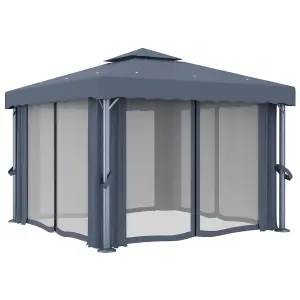 Berkfield Gazebo with Curtain&LED String Lights 3x3 m Anthracite