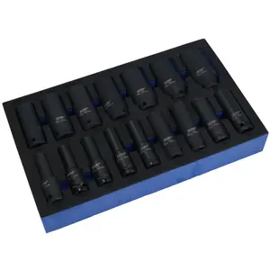 1/2in Drive Metric Deep Impact Impacted Sockets 6 Sided 10mm-32mm 16pc