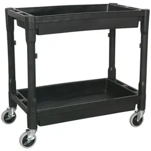 Heavy-Duty 2 Level Workshop Trolley - 80kg Capacity Per Shelf - Durable Plastic Design