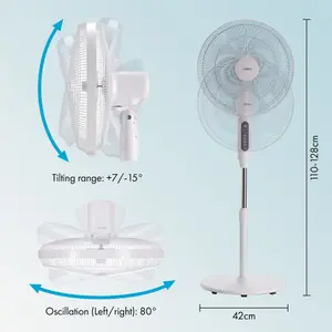 VonHaus Pedestal Fan 16 Inch, 24 Speeds, 3 Modes, Remote Control, 15hr Timer, 80 Degree Oscillating, Quiet, Height Adjustable