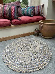 JEANNIE Round Kids Rug Ethical Source with Recycled Denim / 60 cm Diameter