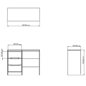 San Jose Ready assembled Black 3 Drawer Desk (H)756mm (W)969mm (D)395mm