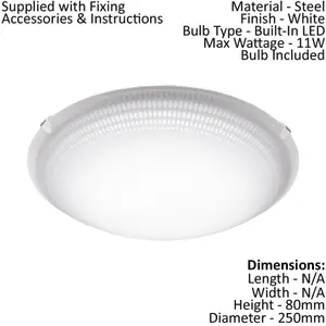 Wall Flush Ceiling Light Colour White Shade White Clear Glass Bulb LED 11W Incl