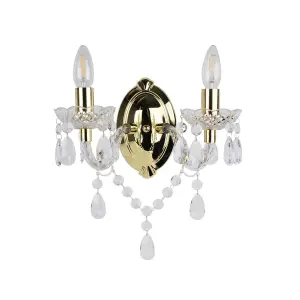 First Choice Lighting Set of 2 Marie Therese 2 Lights Clear & Gold Wall Bracket Chandelier Lights