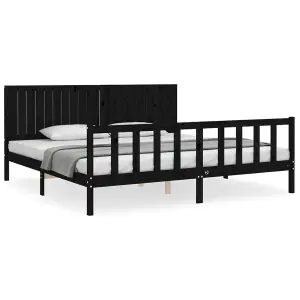 Berkfield Bed Frame with Headboard Black 200x200 cm Solid Wood