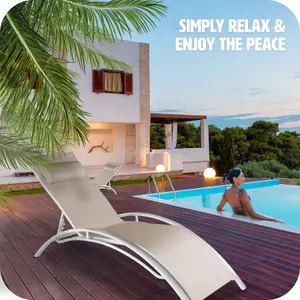 Sun Lounger Set of 2 Alina - 5-step backrest, head cushion, aluminium frame - beige