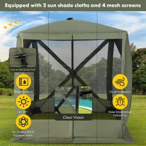 Costway 225 cm x 225 cm 4-Panel Pop up Camping Gazebo Instant Setup Screen House Gazebo Tent with 2 Sunshade Cloths