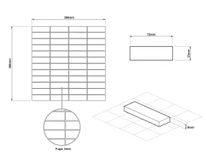 Ceramic mosaic on mesh for bathroom or kitchen 298mm x 298mm - Regular white brick