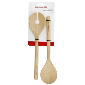 KitchenAid 30cm long Bamboo Salad Servers, Fork and Spoon