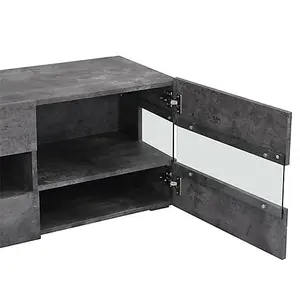 Kirsten TV Stand With Storage for Living Room and Bedroom, 1690 Wide, LED Lighting, Media Storage, Concrete Effect Finish