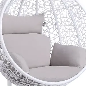 Yaheetech White Hanging Swing Chair with Cushion Garden Patio Rattan Hammock Chair