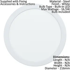 Wall / Ceiling Flush Downlight White Round Spotlight 16.5W Built in LED 3000K