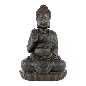 Solar Powered Garden Outdoor Water Feature Meditating Buddha with Bowl & Pump