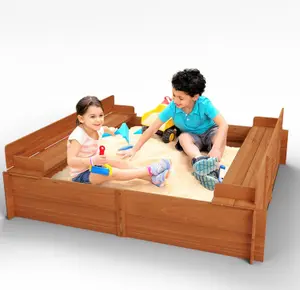 Sandpit - Square Wooden Sand Pit with Folding Lid - 96cm by 96cm - With fold out Seats