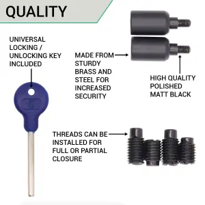 AFIT Matt Black Locking Security Sash Window Stop Set - Pack of 2 with Key