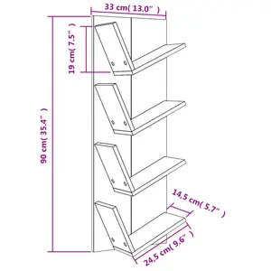 Alpen Home Wall Bookshelf 4-Tier Smoked Oak 33X16x90 Cm Concrete Grey