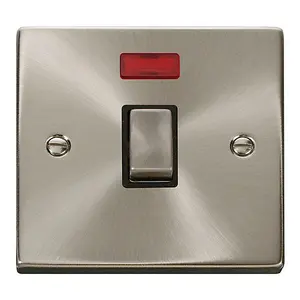 Satin / Brushed Chrome 1 Gang 20A Ingot DP Switch With Neon - Black Trim - SE Home