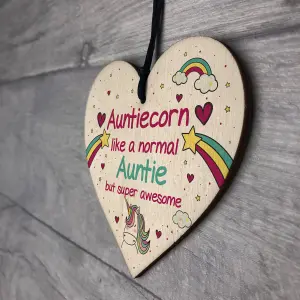 Gift For Auntie Birthday Christmas Hanging Heart Wooden Novelty Sign Unicorn Plaque