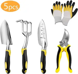 5 Piece Gardening Tools Set Aluminium Garden Kit Trowel Secateurs Fork Weeder