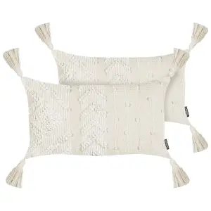 Set of 2 Cushions VALVARIA Cotton 30 x 50 cm Solid Off-White