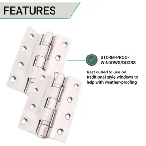 AFIT Satin Stainless Steel Rebated Cranked Stormproof Hinges 4" 102mm - Pair