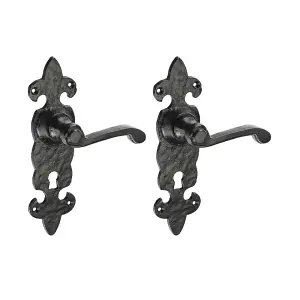 Timco - Fleur De Lys Ornate Lever Lock Handles - Antique Black (Size 195 x 55 - 2 Pieces)