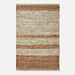 Homescapes Brown Recycled Leather Handwoven Stripe Rug, 60 x 90 cm