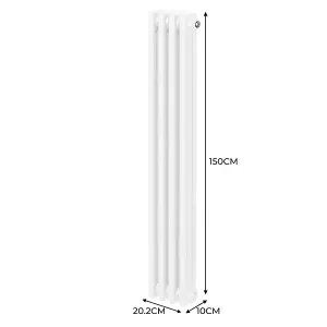 Traditional 3 Column Radiator - 1500 x 202 mm - White