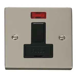 Pearl Nickel 13A Fused Connection Unit Switched With Neon - Black Trim - SE Home