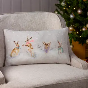 Evans Lichfield Snowy Hares Rectangular Printed Feather Filled Cushion