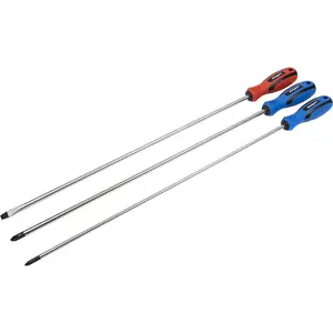 3 Pack of 450mm Extra Long Reach Screwdrivers - Durable Slotted and Phillips Set