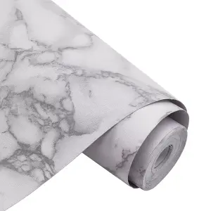 Grey Marble Peel and Stick Waterproof Self Adhesive Wallpaper Roll Vinyl Floor Tiles 10M (L)