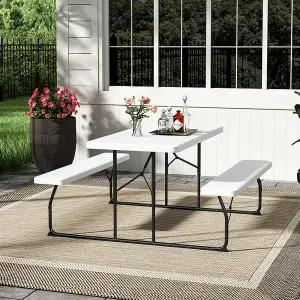 White Foldable Picnic Table Bench Set Portable Camping Trestle Table Chairs 4 Seater