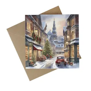 Eco Friendly Christmas Cards - Recycled Card Plastic Free Xmas Greetings Cards Gift - Christmas Shopping Street - Pack of 10