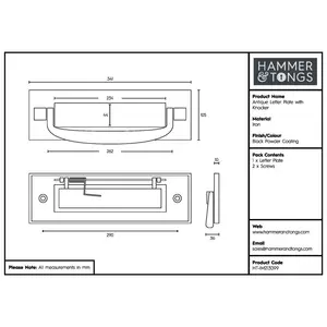 Hammer & Tongs - Antique Letter Plate with Knocker - W340mm x H105mm - Black
