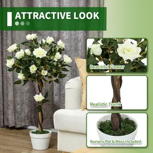 Outsunny Set of 2 90cm Artificial Rose Tree, Fake Decorative Plant, White